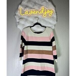 100% Cotton Striped Cable Knit Pullover Sweater Small Grandma Cozy Winter Fall